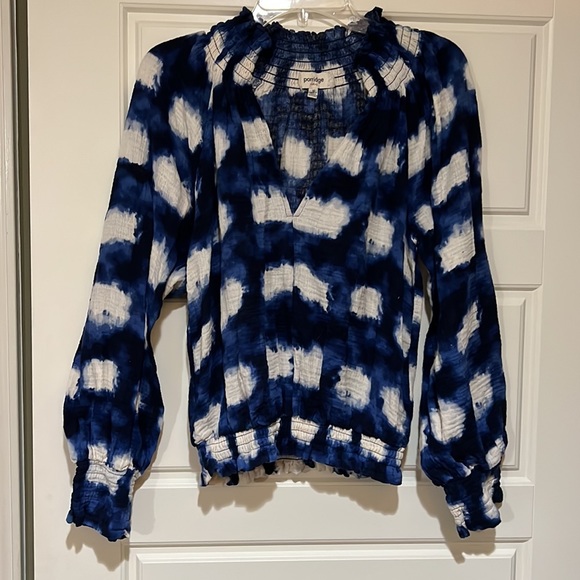 Anthropologie Porridge Tie Dye Peasant Top blue white M gorgeous - Picture 2 of 8